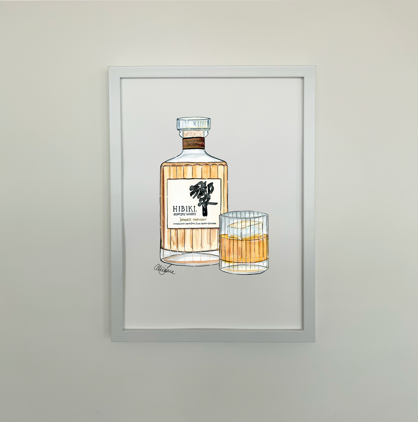 Hibiki Whisky with Glass Print - AliceJane