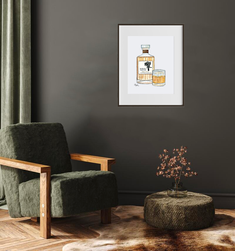Hibiki Whisky with Glass Print - AliceJane