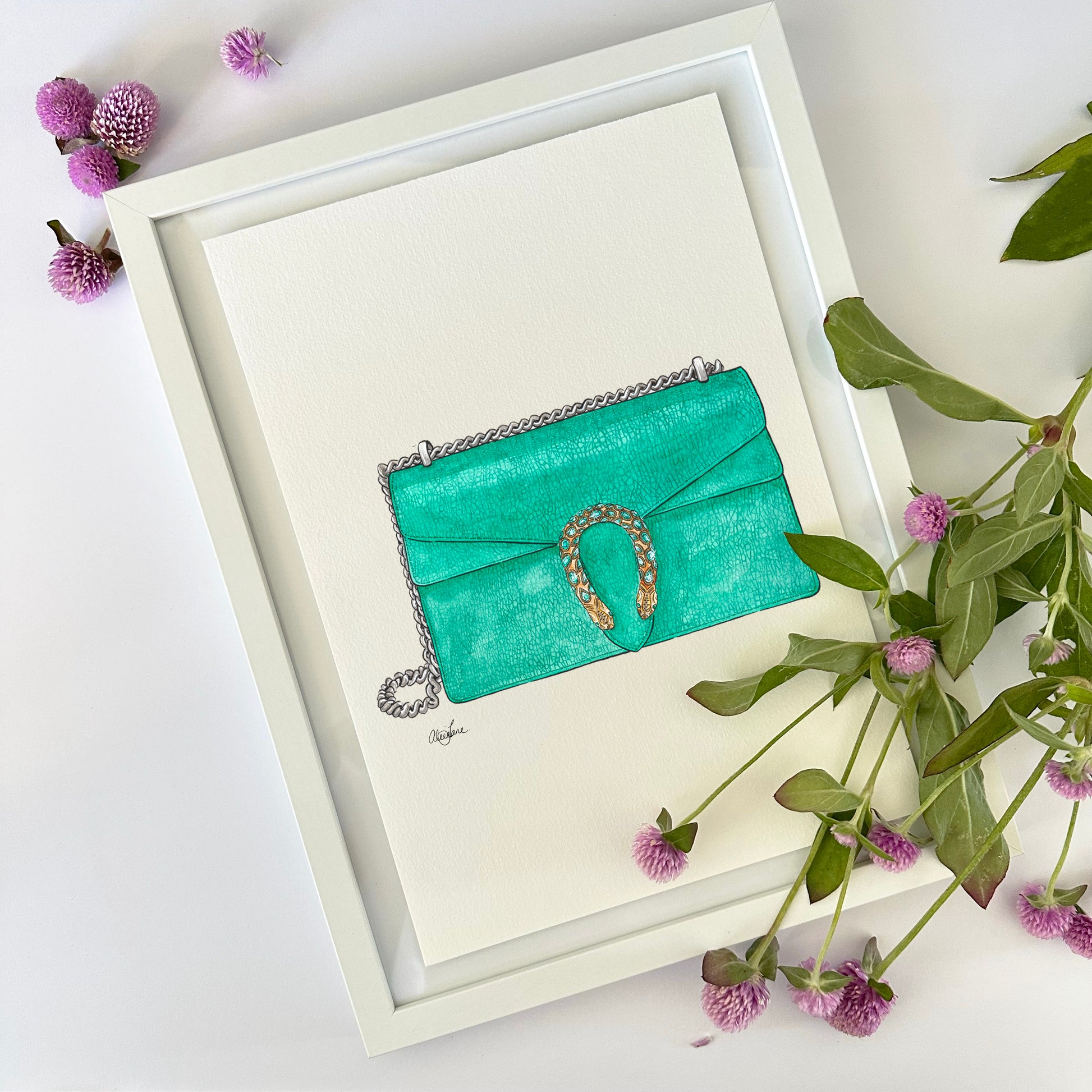 Green Snake Handbag Print - Alice Jane Art & Prints